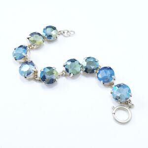 Vintage Blue AB Crystal Rhinestone Link Bracelet, 1970s Vintage Jewelry